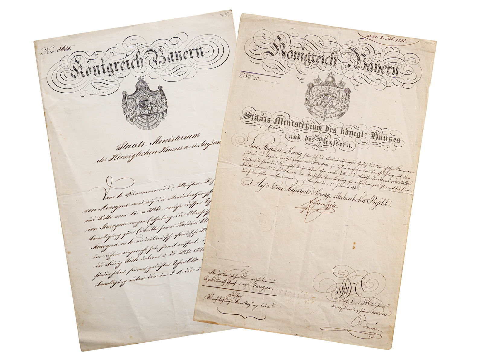 Two letters, Bavarian State Ministry of the Royal Household and Foreign Affairs, 1832 and 1881 (1 of 7)