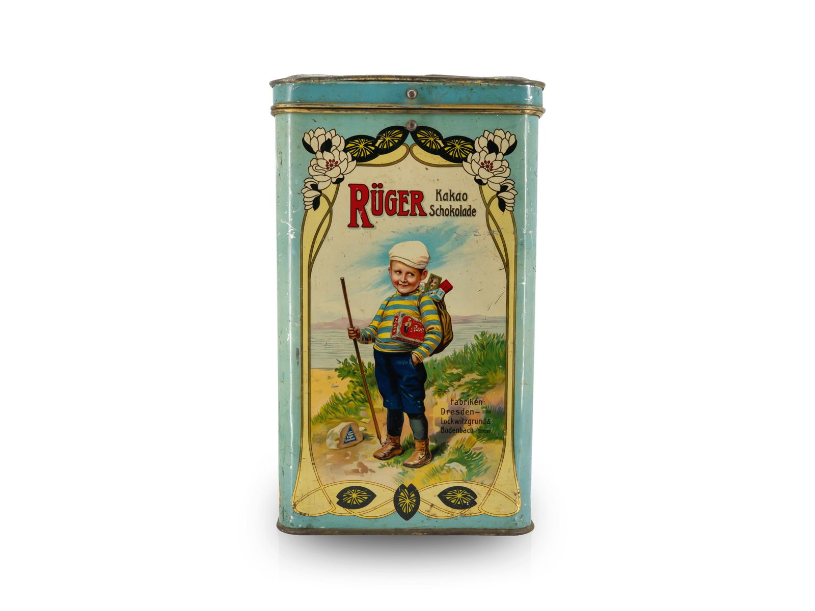 Art Nouveau tin for Rüger Hansi chocolate and cocoa, 52 cm! Dresden, c. 1905 (2+) (1 of 9)