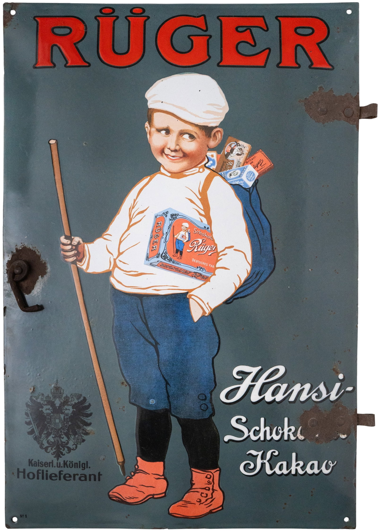 Enamel sign featuring Rüger Hansi, No. 1, in stunning condition! A curiosity, Dresden, c. 1900 (1 of 7)