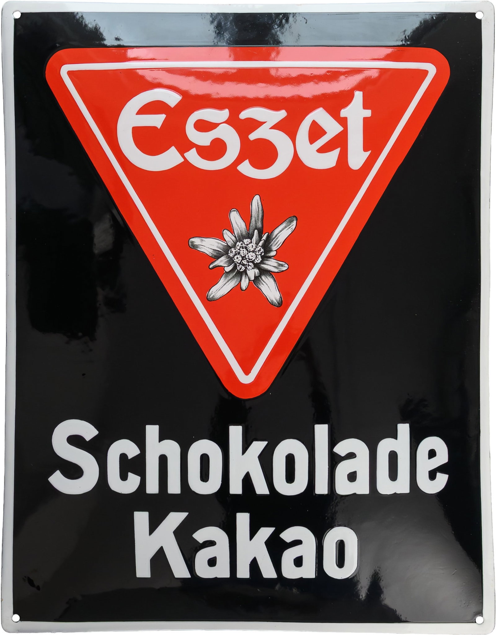 Eszet Chocolate Cocoa Enamel Sign, Incredible Condition! Stuttgart-Untertürkheim, circa 1910 (0): Eszet Chocolate Cocoa Enamel Sign, Incredible Condition! Stuttgart-Untertürkheim, circa 1910 (0)Eszet enamel sign, convex, enameling in places beautifully raised, with a sugar-like texture. The logo 