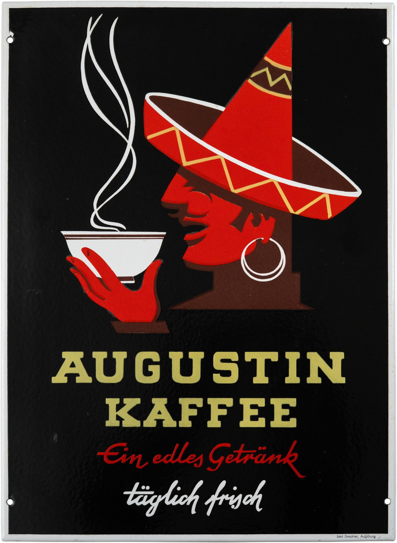 Augustin Coffee enamel sign, in pristine condition! Augsburg, c. 1950 (1+) (1 of 7)