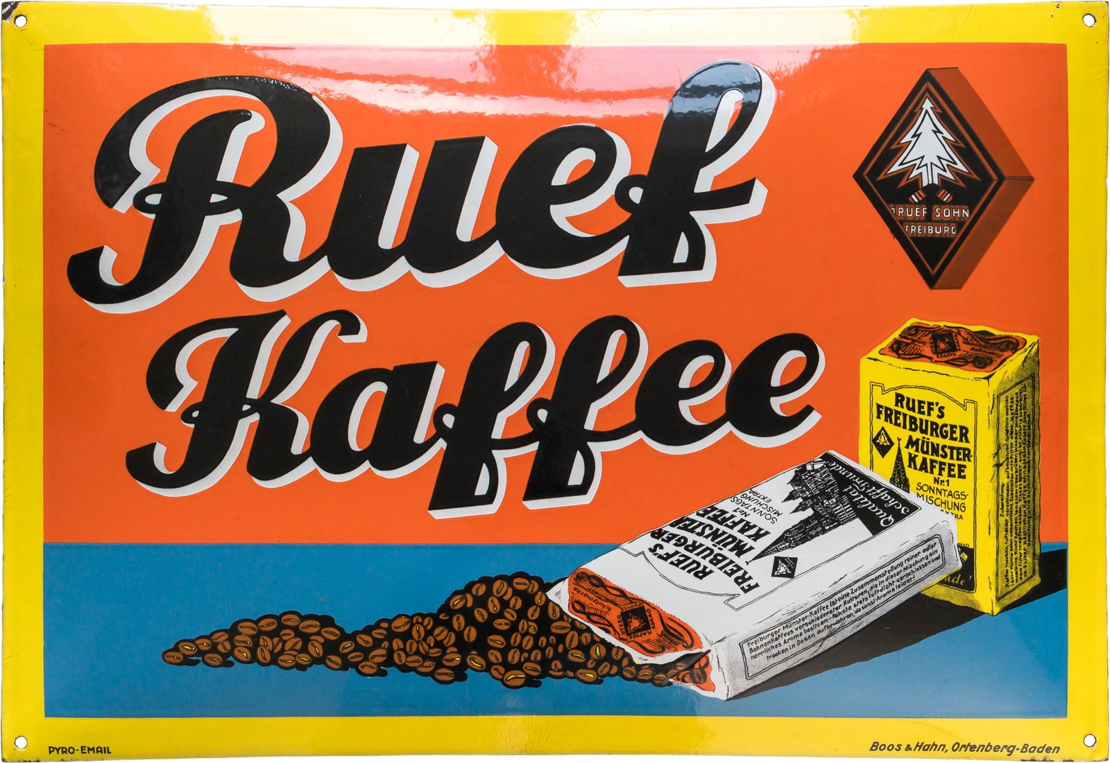 Ruef enamel sign, Münster coffee, in pristine condition! Freiburg, c. 1925 (1+) (1 of 7)