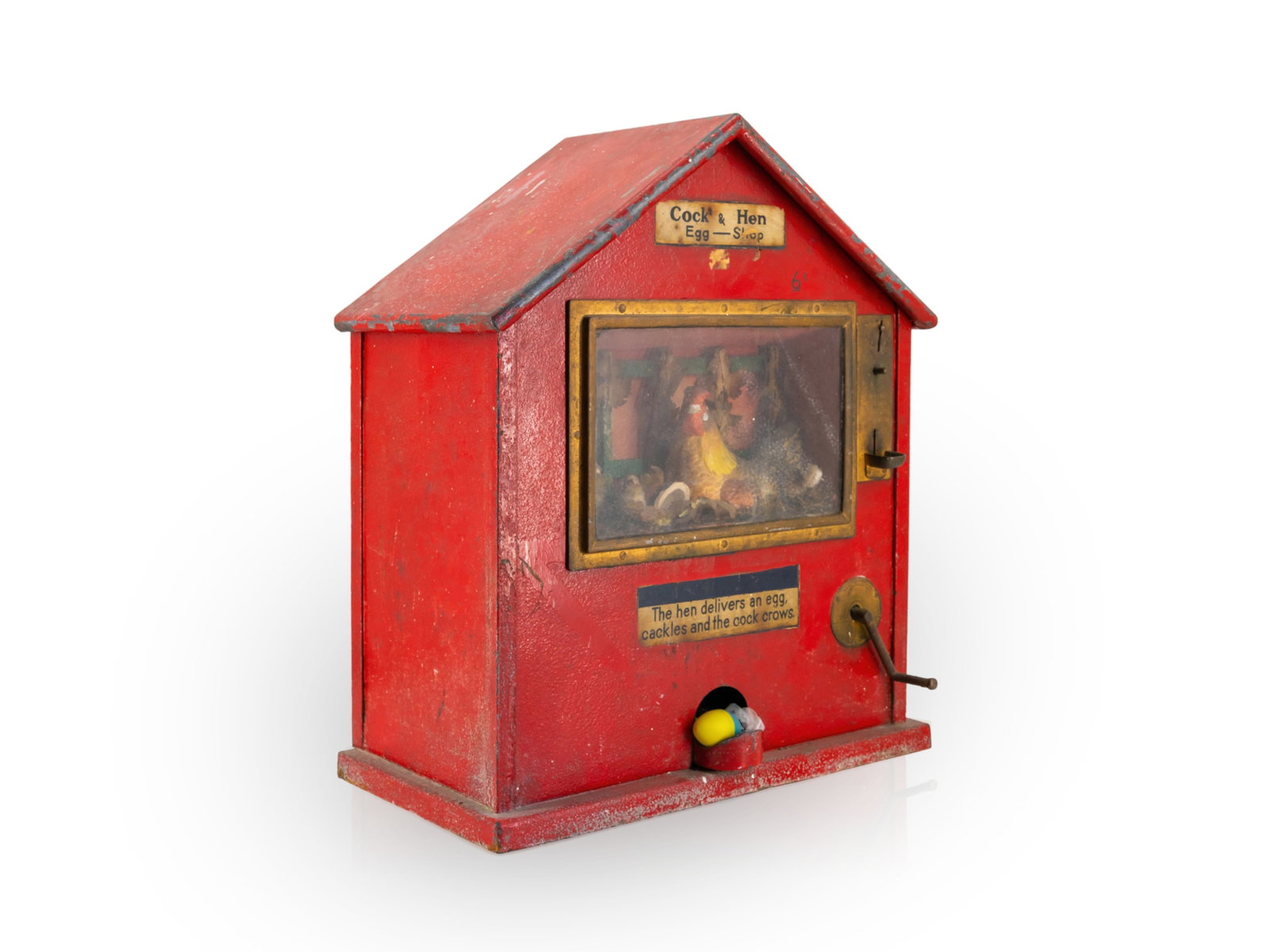 Cock and Hen Egg-Shop Chocolate Vending Machine, England, c. 1930: Cock and Hen Egg-Shop Chocolate Vending Machine, England, c. 1930Wall-mounted ‘Cock and Hen Egg-Shop’ vending machine for chocolate-filled tin eggs. Manufactured for the English market by Richard 
