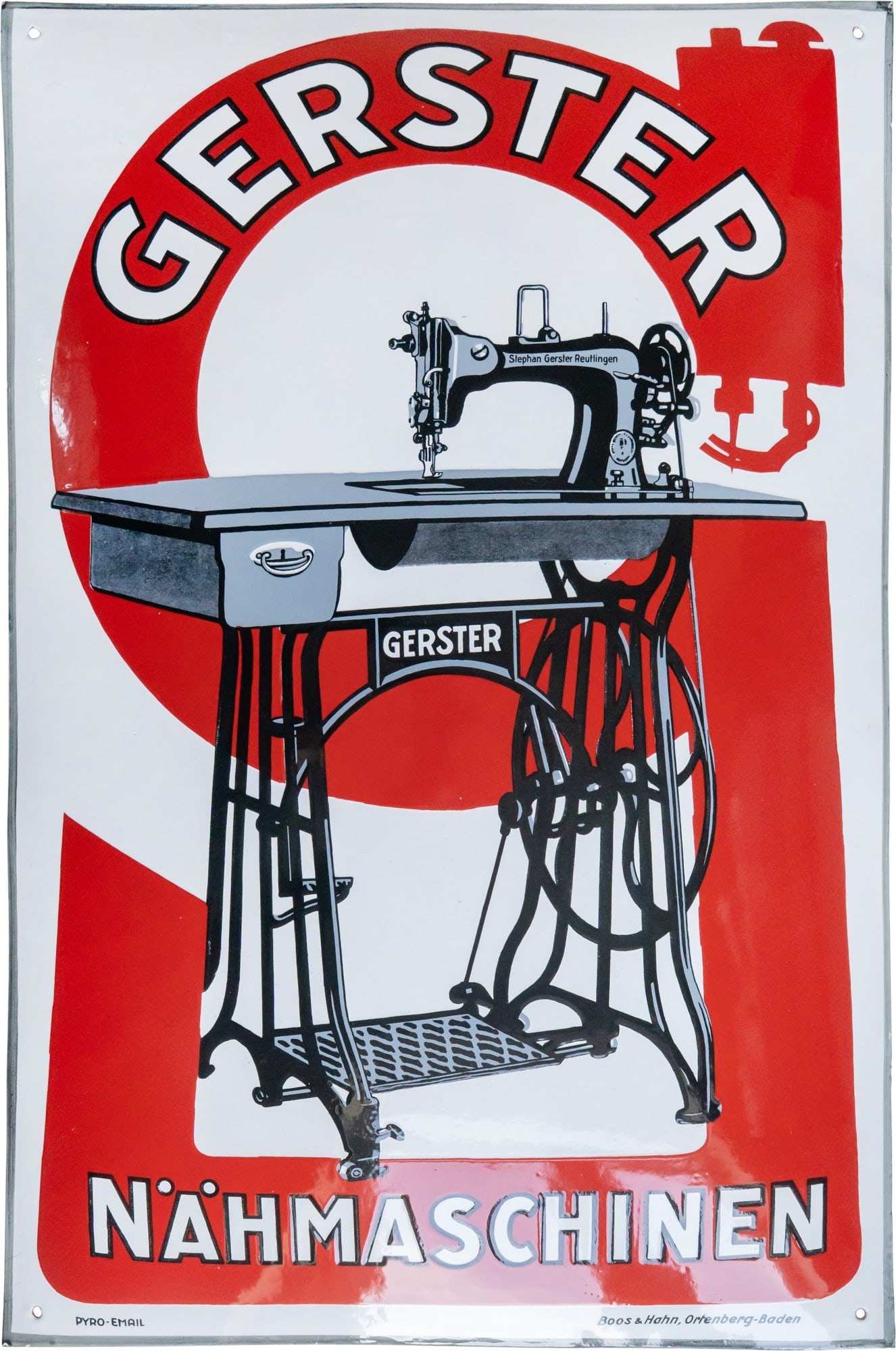 Gerster Sewing Machine Enamel Sign, Mint Condition! Reutlingen, circa 1920 (1++) (1 of 7)