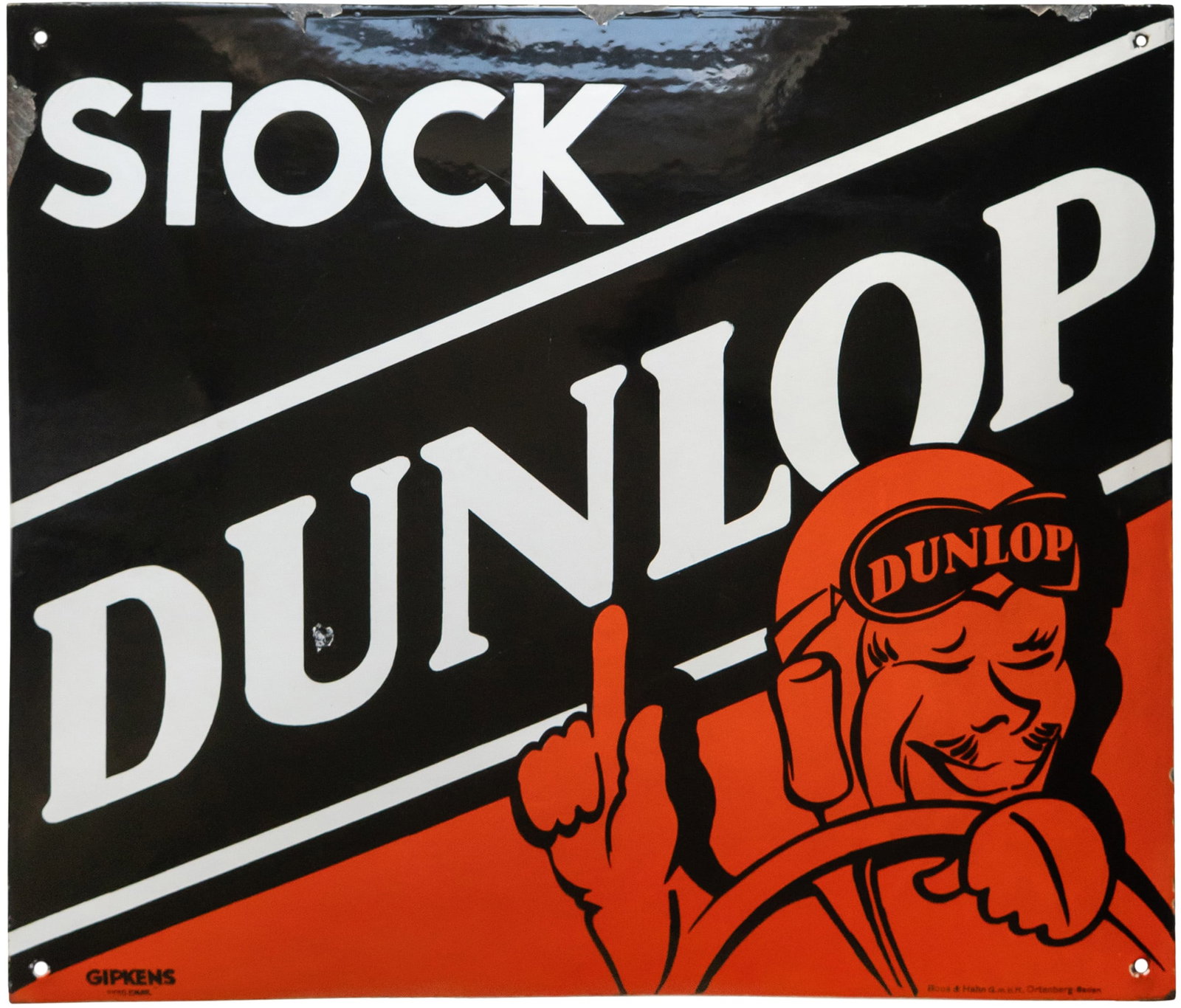 Stock Dunlop Enamel Sign, Rare Version, Signed Gipkens, Circa 1920 (2+) (1 of 7)