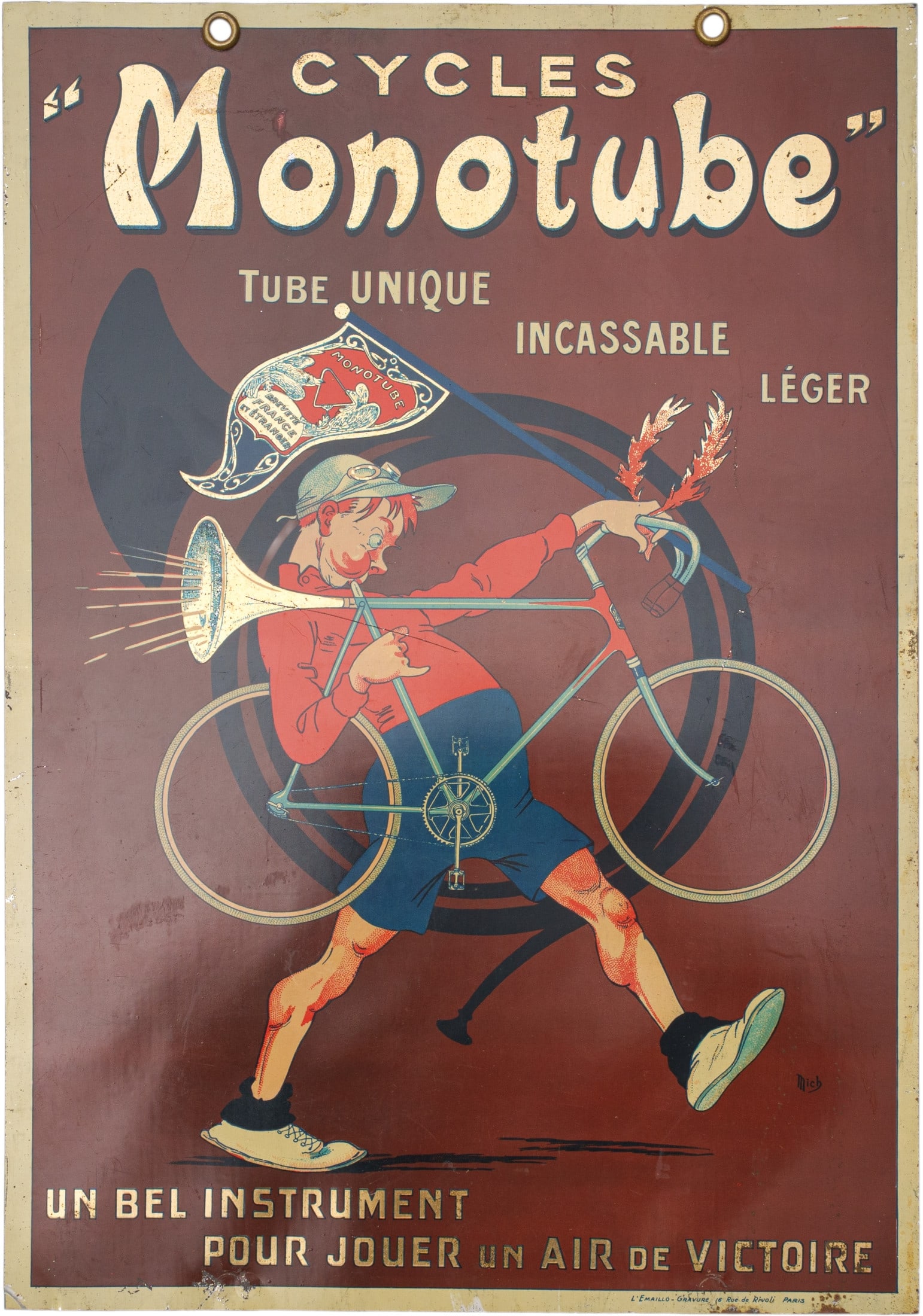 Cycles Monotube metal sign, Michel Liebeaux, France, c. 1920 (1-) (1 of 5)