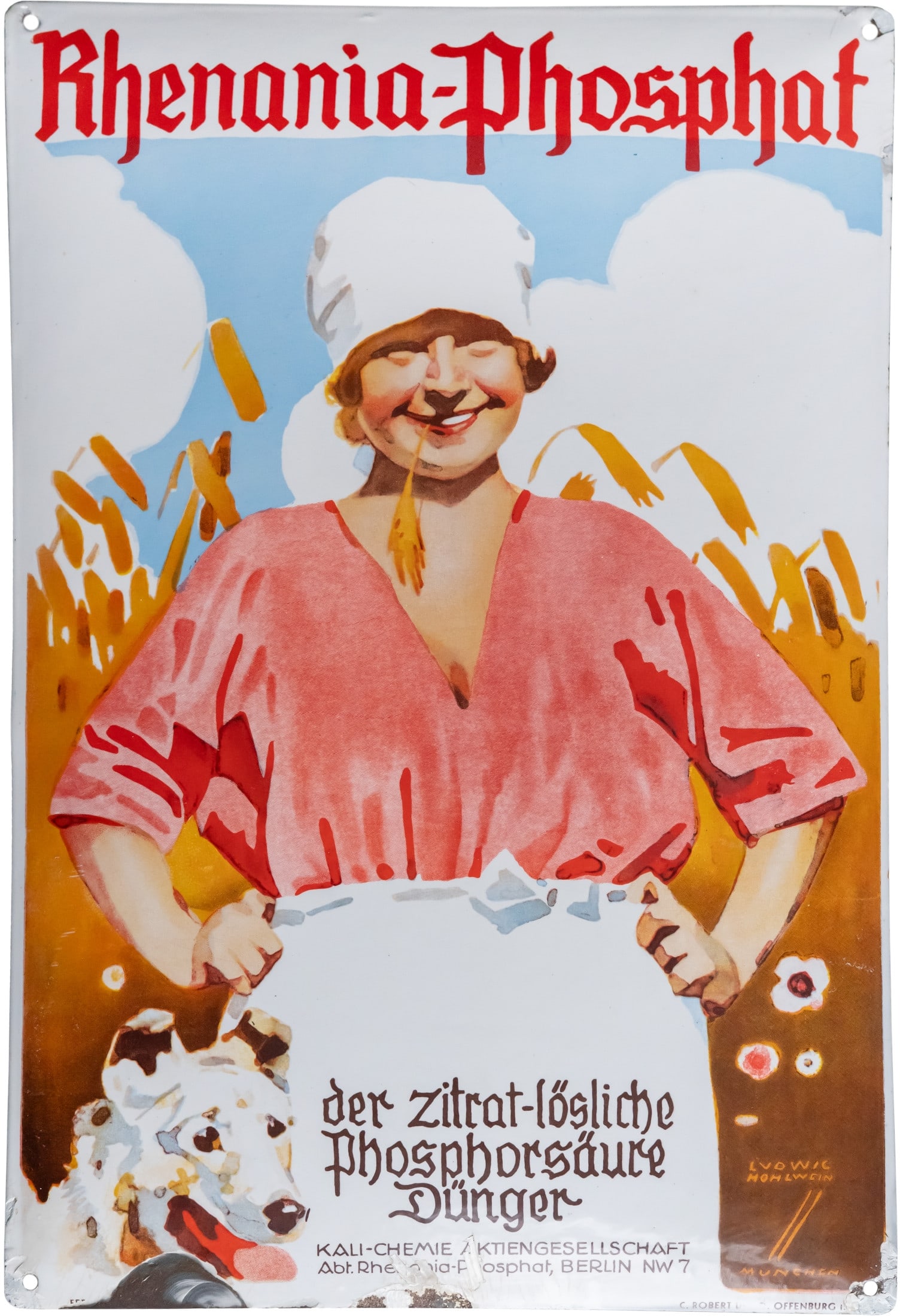 Enamel sign Rhenania-Phosphat, Ludwig Hohlwein, Berlin, around 1920 (2+) (1 of 6)