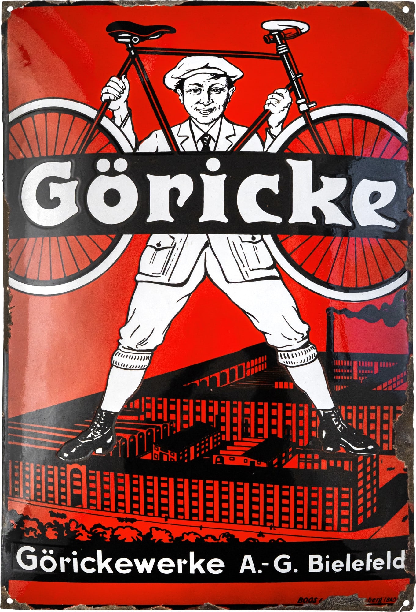 Göricke Bicycles Enamel Sign, Rare Enamelled Version, Bielefeld circa 1920 (2+) (1 of 7)
