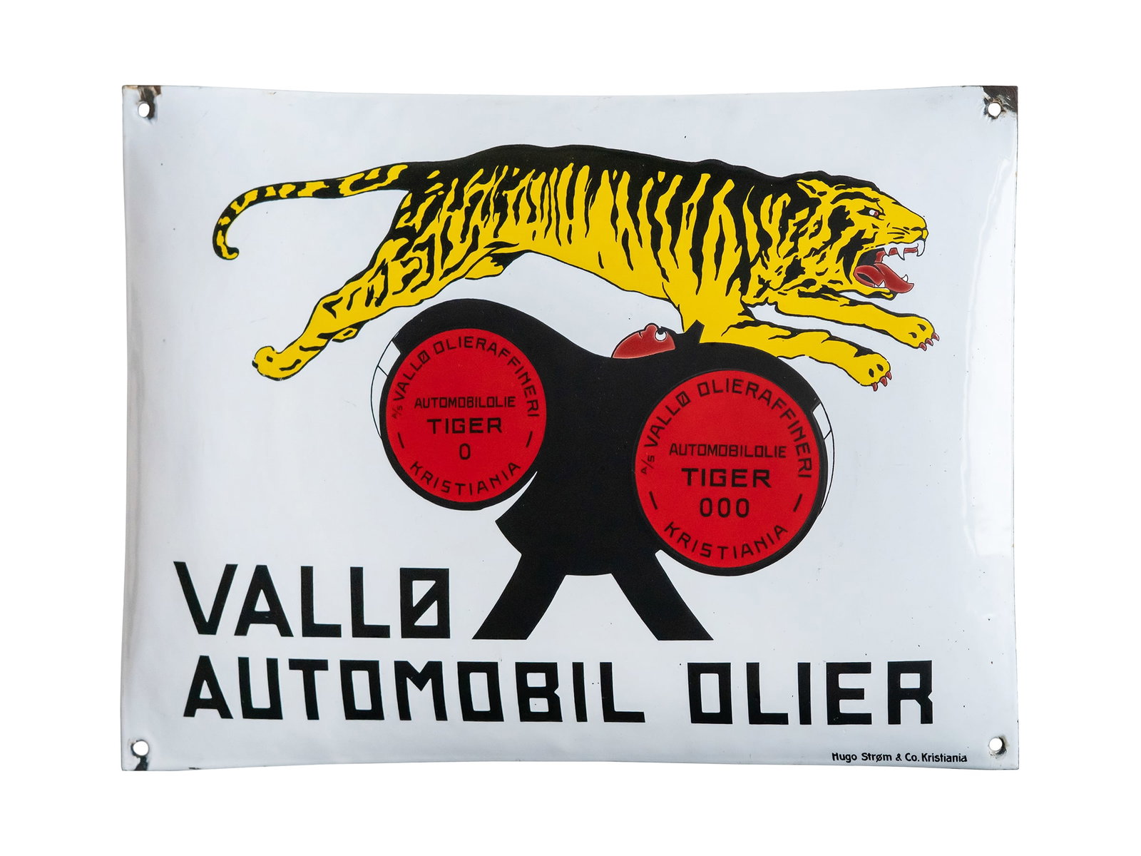Vallø Motor Oil enamel sign, Oslo, c. 1920 (1) (1 of 7)
