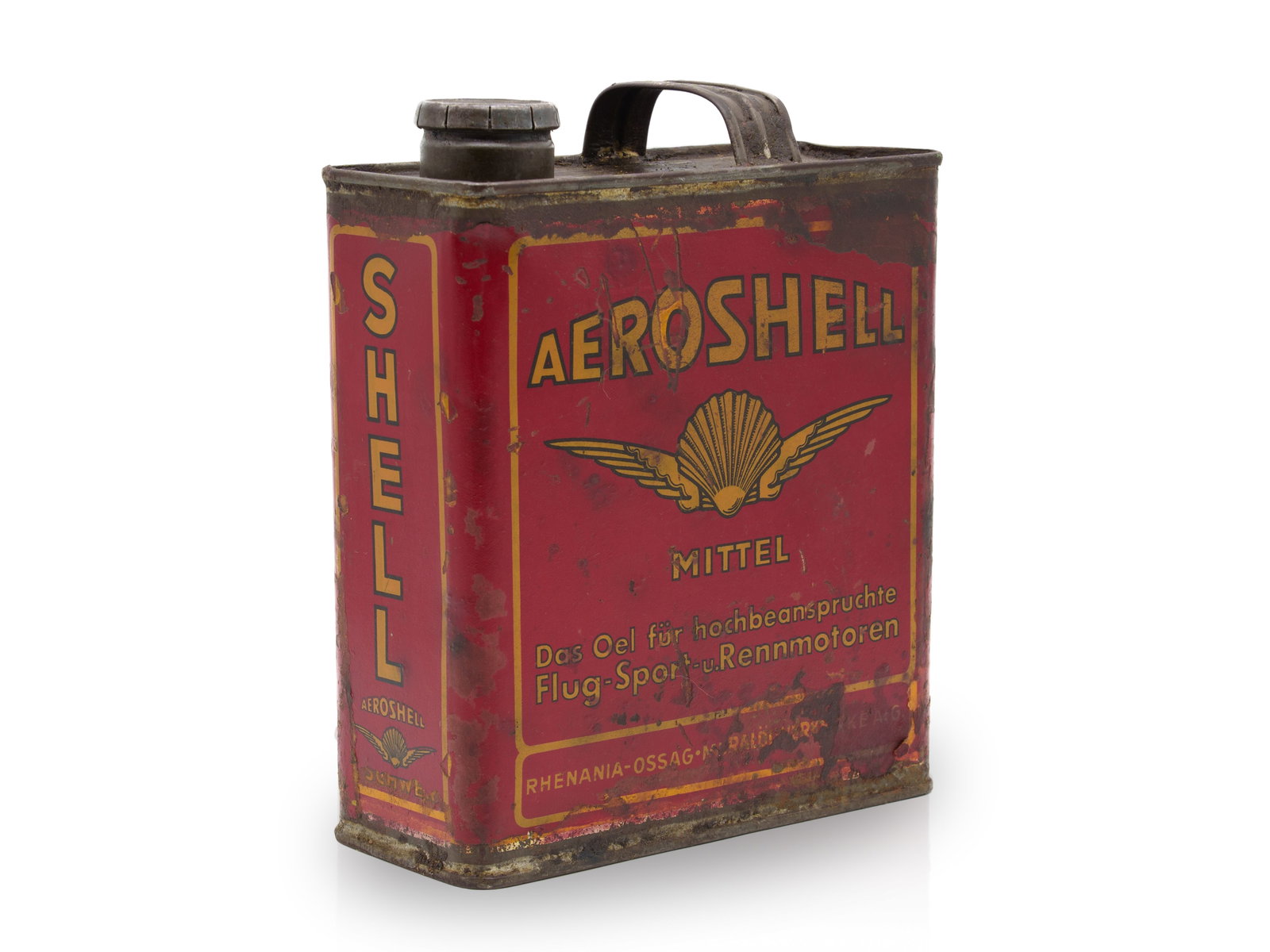 Aeroshell oil can, Rhenania Ossag Mineralölwerke, circa 1930 (2) (1 of 5)