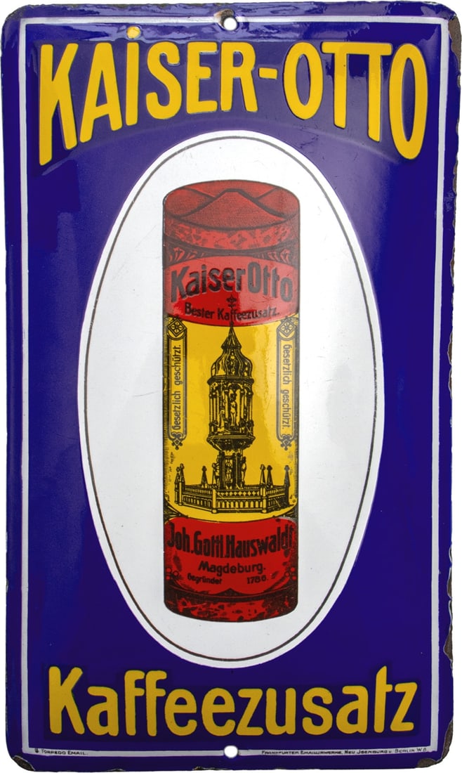 Enamel sign for Kaiser-Otto coffee additive, Magdeburg, c. 1910 (1-) (1 of 7)