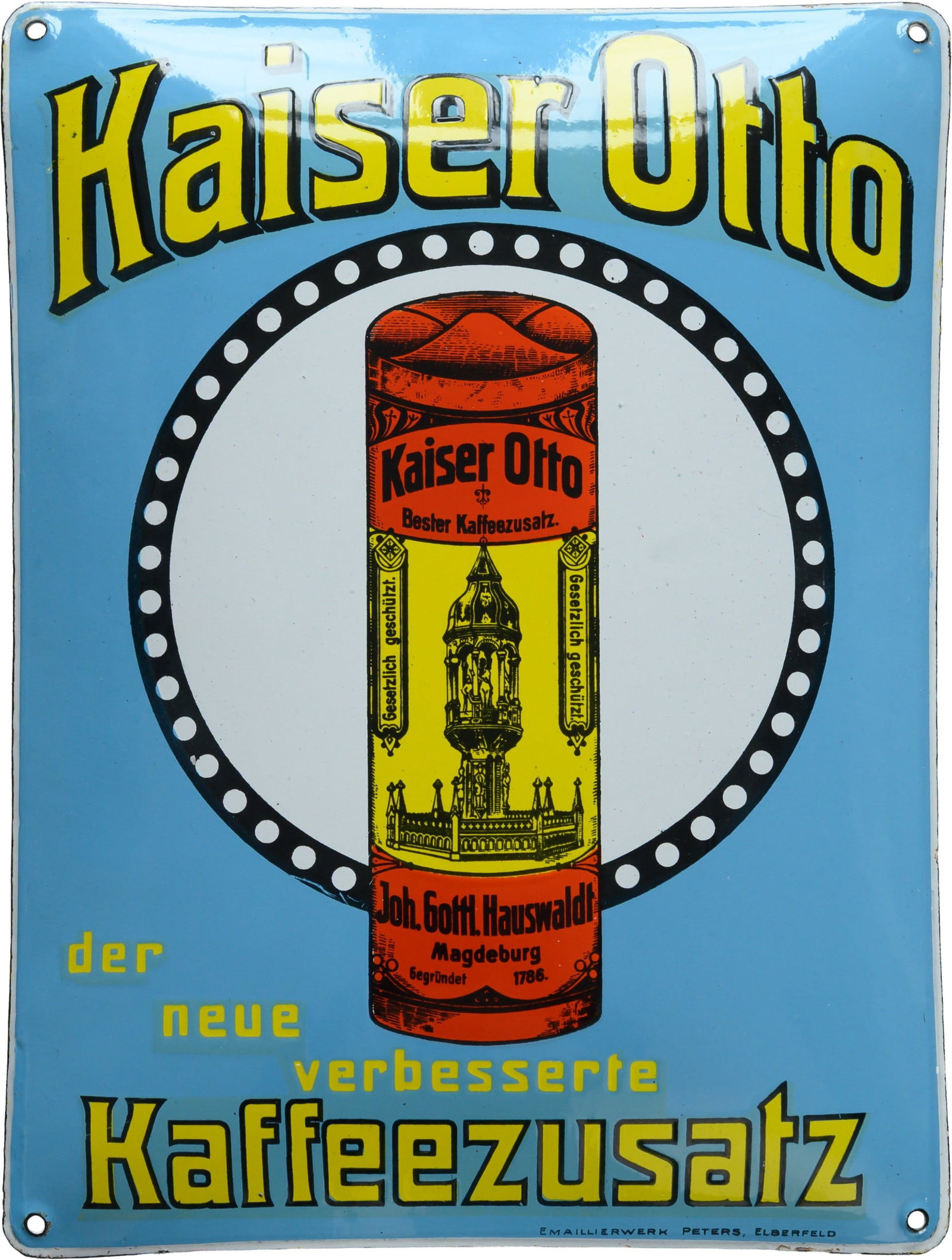 Enamel sign "Kaiser Otto," Best Coffee Additive, Mint Condition! Magdeburg circa 1910 (1++) (1 of 7)
