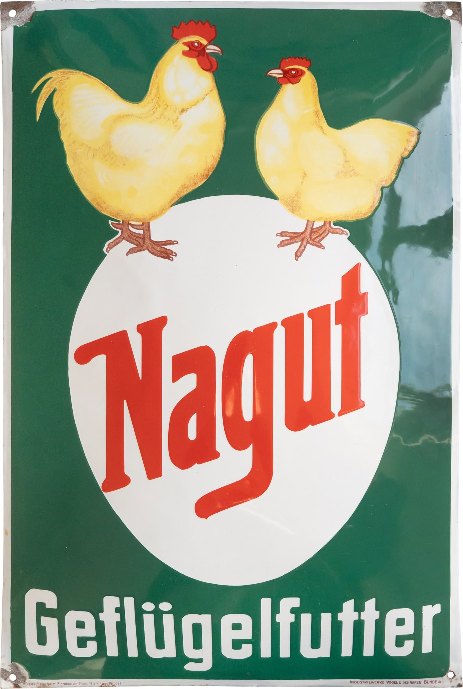 Enamel sign: Nagut, poultry feed, Traumglanz, Lage (Lippe), c. 1920 (1) (1 of 7)