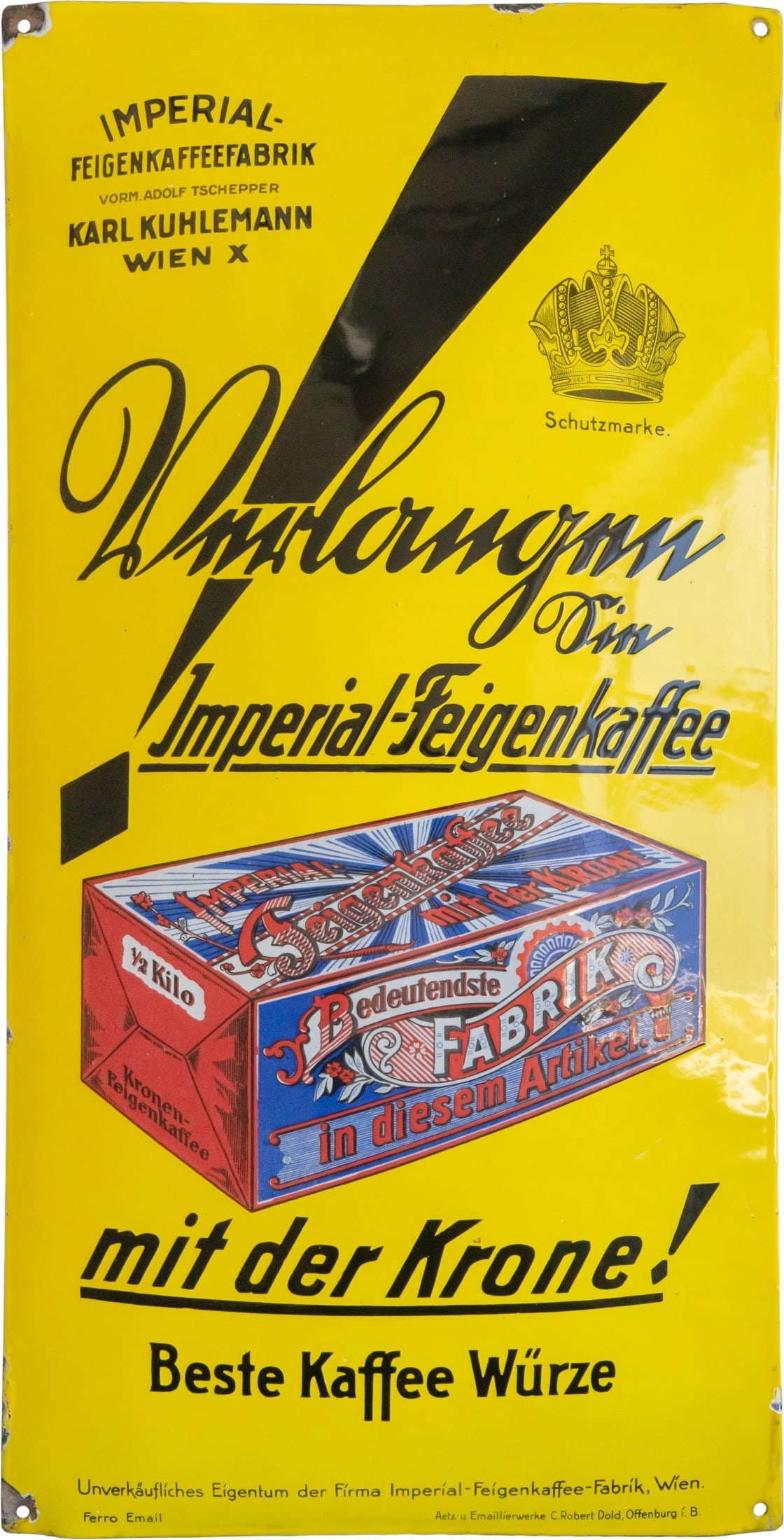 Enamel sign for Imperial Fig Coffee, Vienna, c. 1915 (1-) (1 of 7)