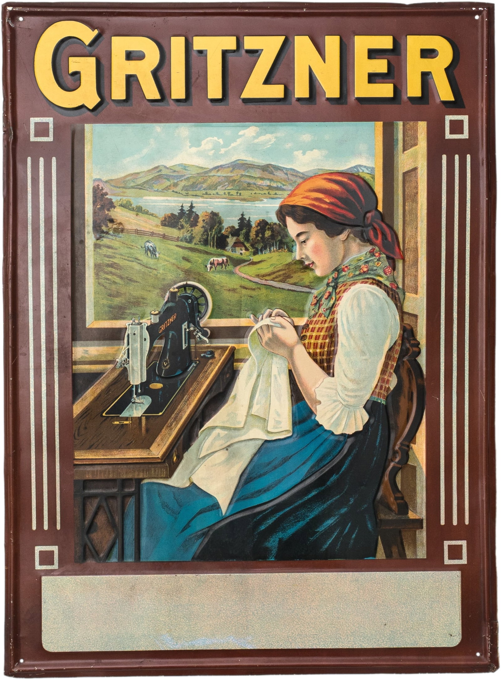 Gritzner Sewing Machines metal sign, Karlsruhe-Durlach, c. 1910 (1) (1 of 3)
