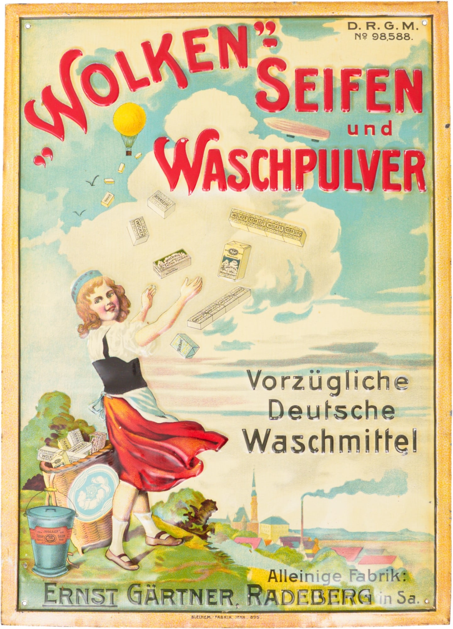 Tin sign for ‘Wolken’ soaps and washing powder, Zacke Collection, Radeberg, c. 1910 (1) (1 of 5)