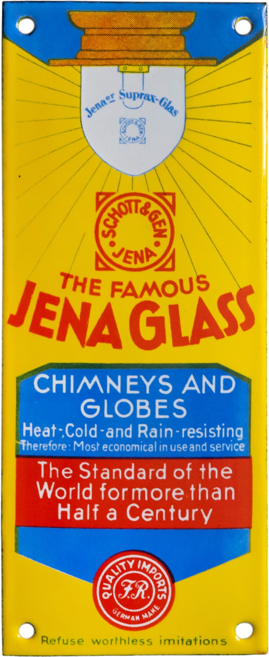 Enamel sign, Jenaer Suprax-Glas, Schott und Gen, Jena, circa 1930 (0) (1 of 7)