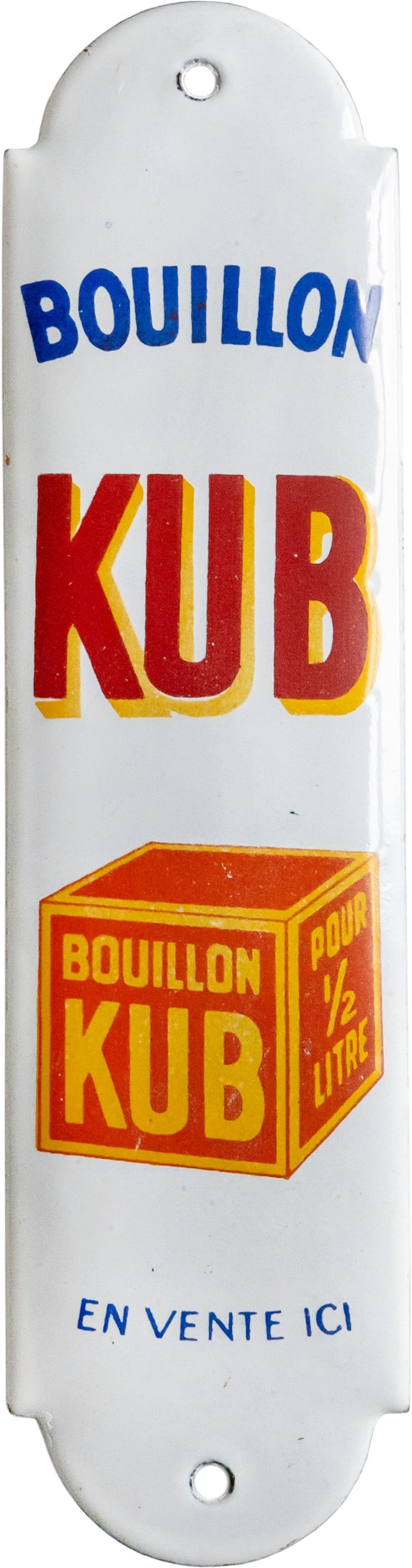 Enamel sign, KUB Boullion, mint condition! France circa 1930 (1++): Enamel sign, KUB Boullion, mint condition! France circa 1930 (1++)Enamel door sign, KUB, heavily convex. Enamel printing. Freshly fired, high gloss and excellent colors. Surface virtually scratch-free