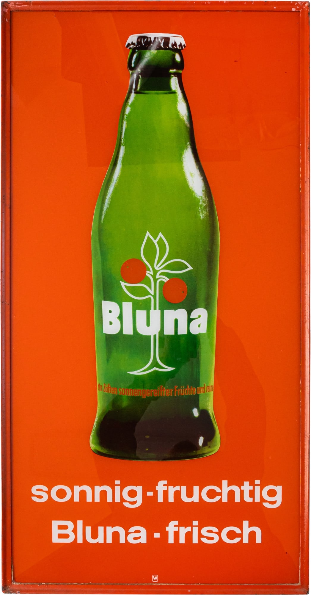 Bluna advertising sign, "Sunny and fruity, Bluna-fresh", Cologne, c. 1960 (1) (1 of 3)