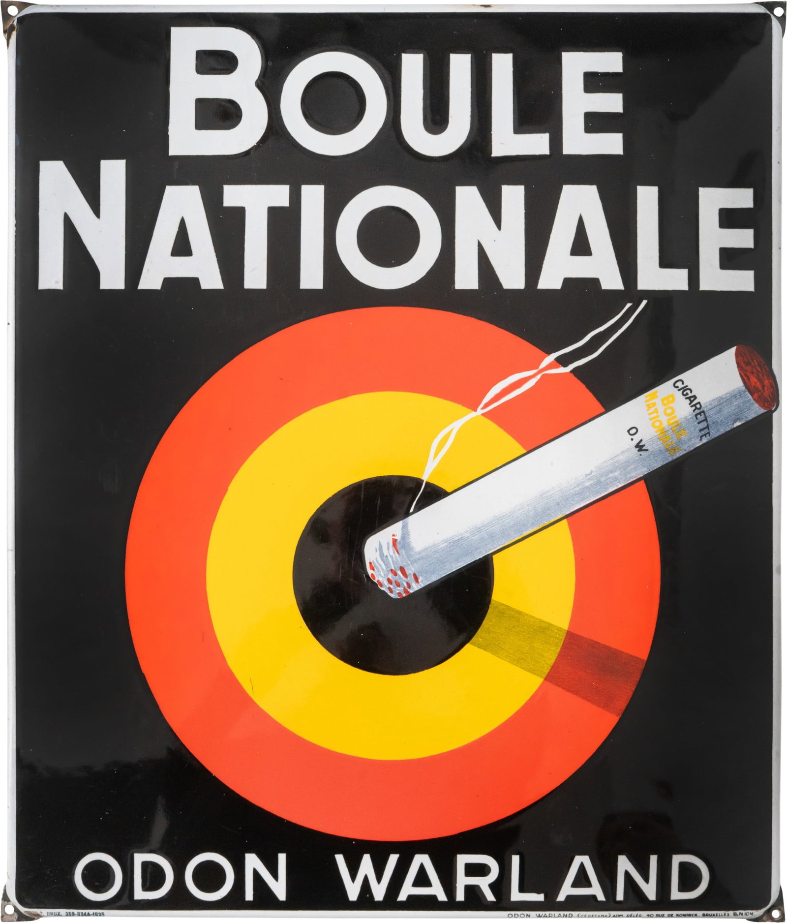 Enamel sign, Boule Nationale - Odon Warland, Belgium, dated 1935 (1) (1 of 7)