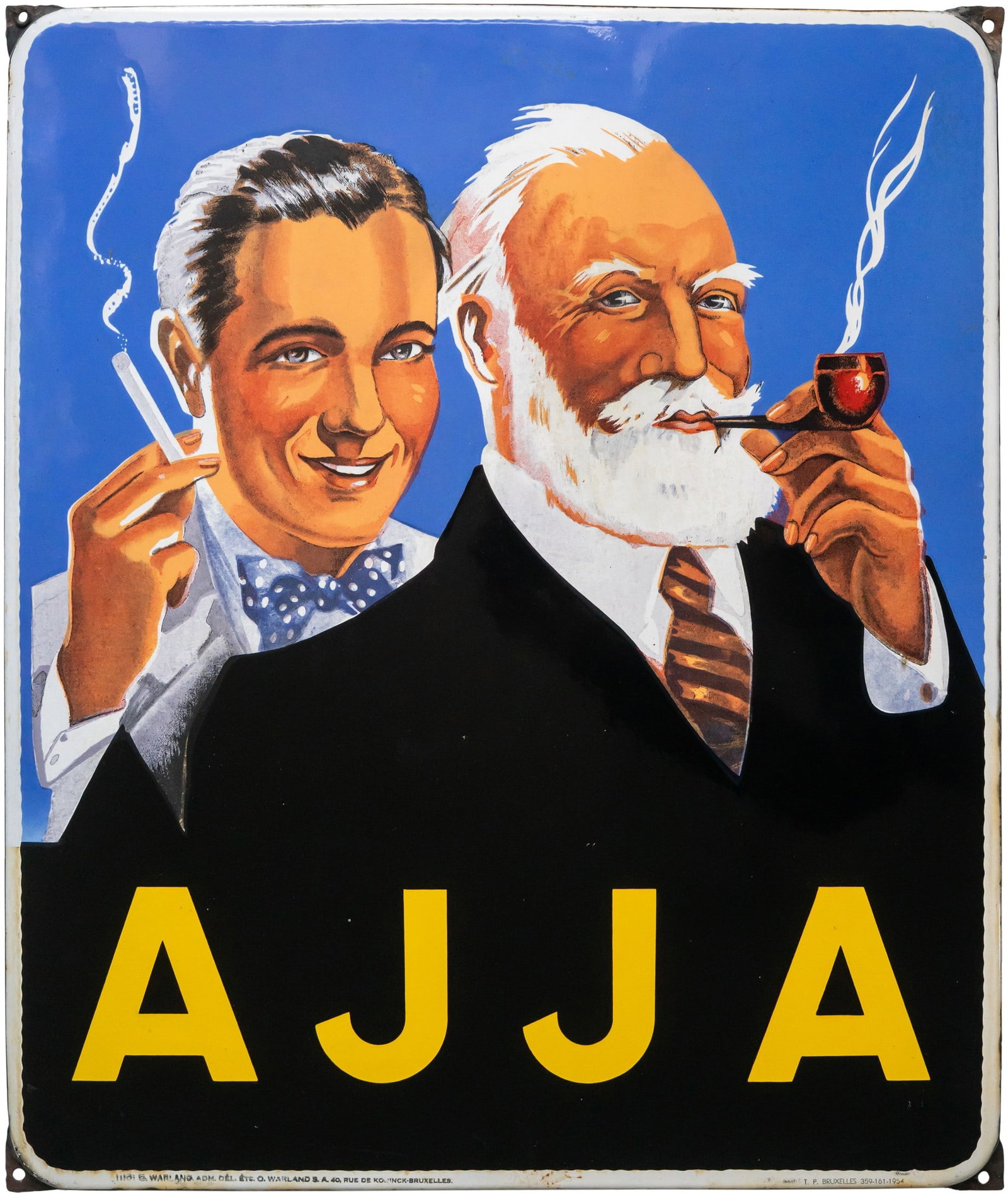 Enamel sign: Ajja, Tabacco & Cigarettes, in mint condition! Belgium, dated 1954 (1+) (1 of 7)