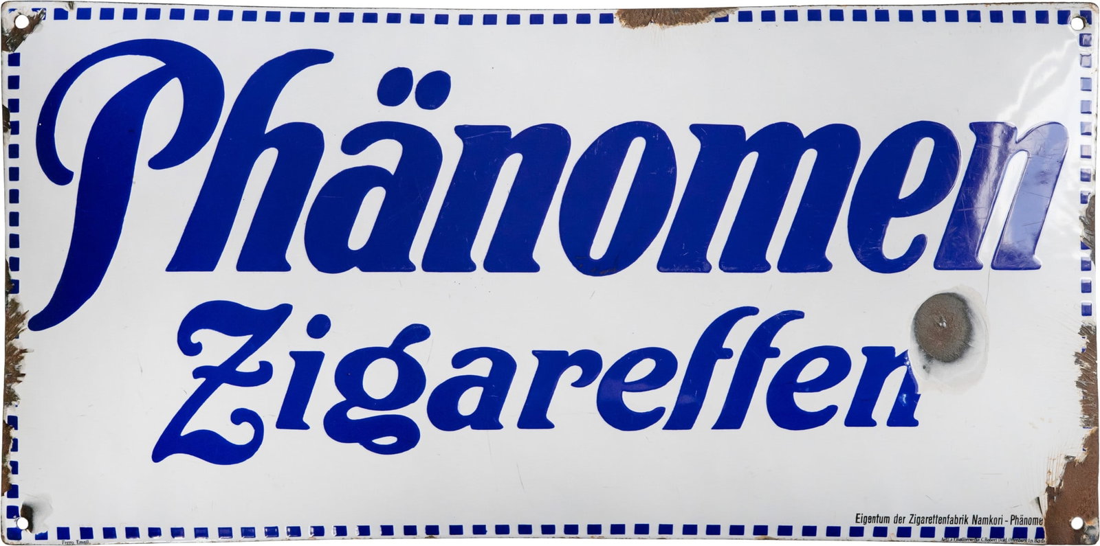 Enamel sign for Phänomen cigarettes, Berlin, c. 1920 (3) (1 of 7)