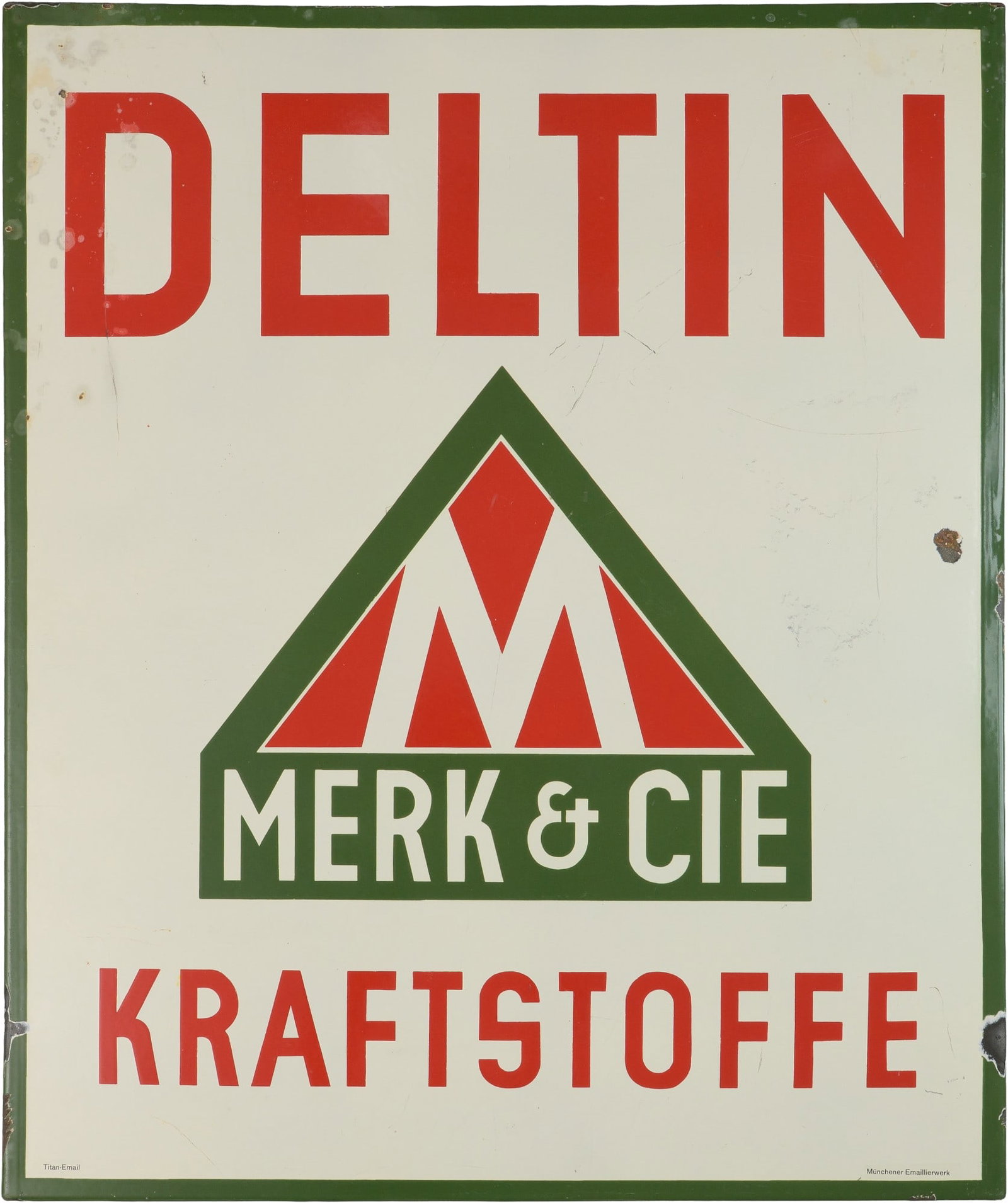 Enamel sign, Deltin Kraftstoffe, Merk & CIE, Darmstadt, c. 1950 (2-) (1 of 7)