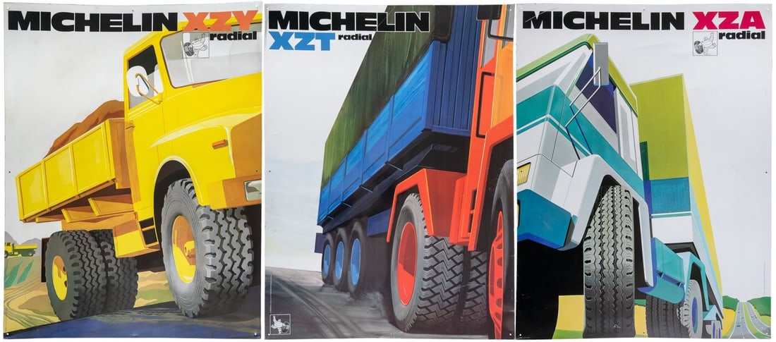 Three tin signs, Michelin lorry tyres, France, circa 1970 (1-) (1 of 7)