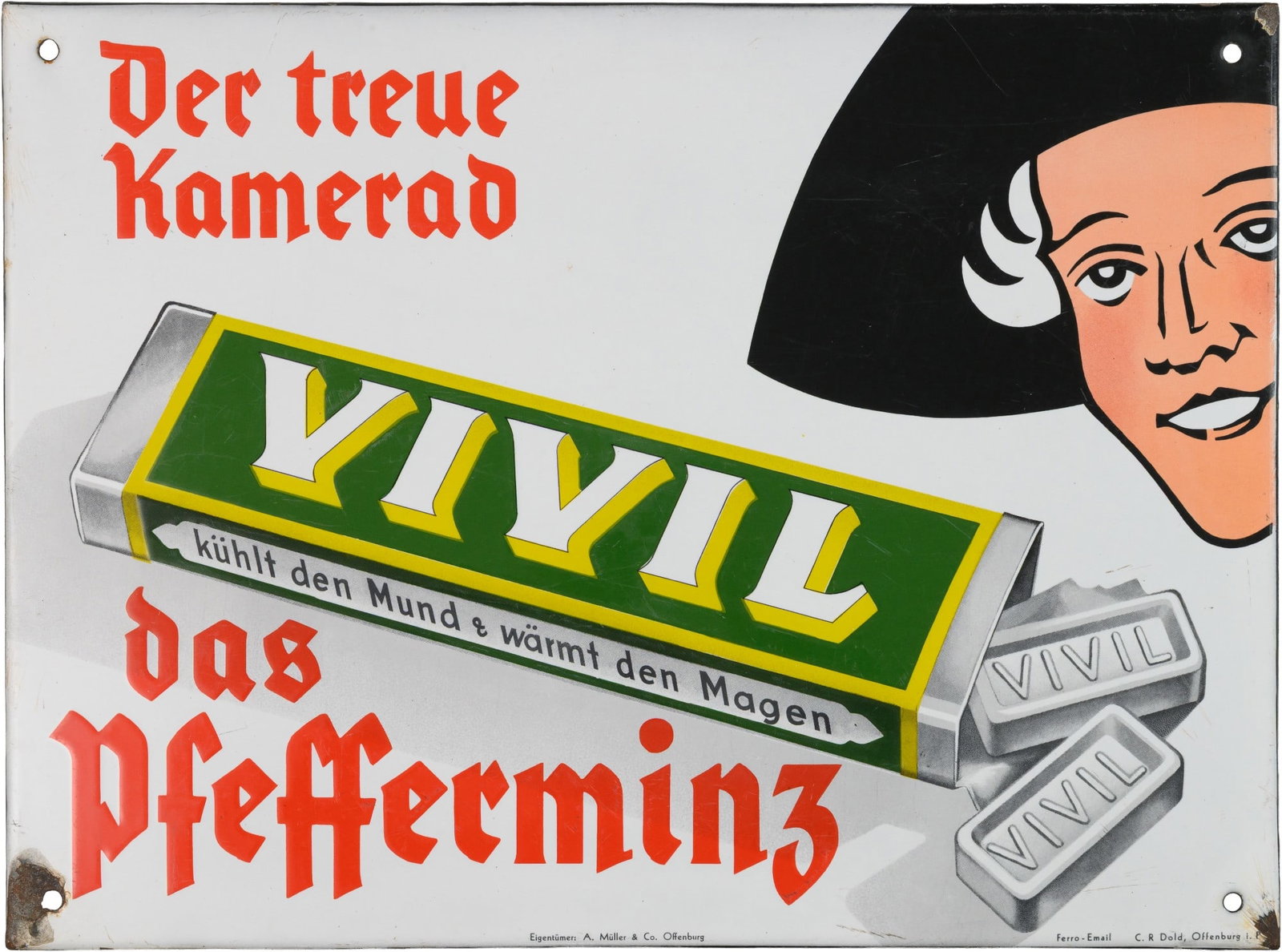 Vivil enamel sign - the faithful companion, small format! Offenburg, c. 1930 (2) (1 of 7)