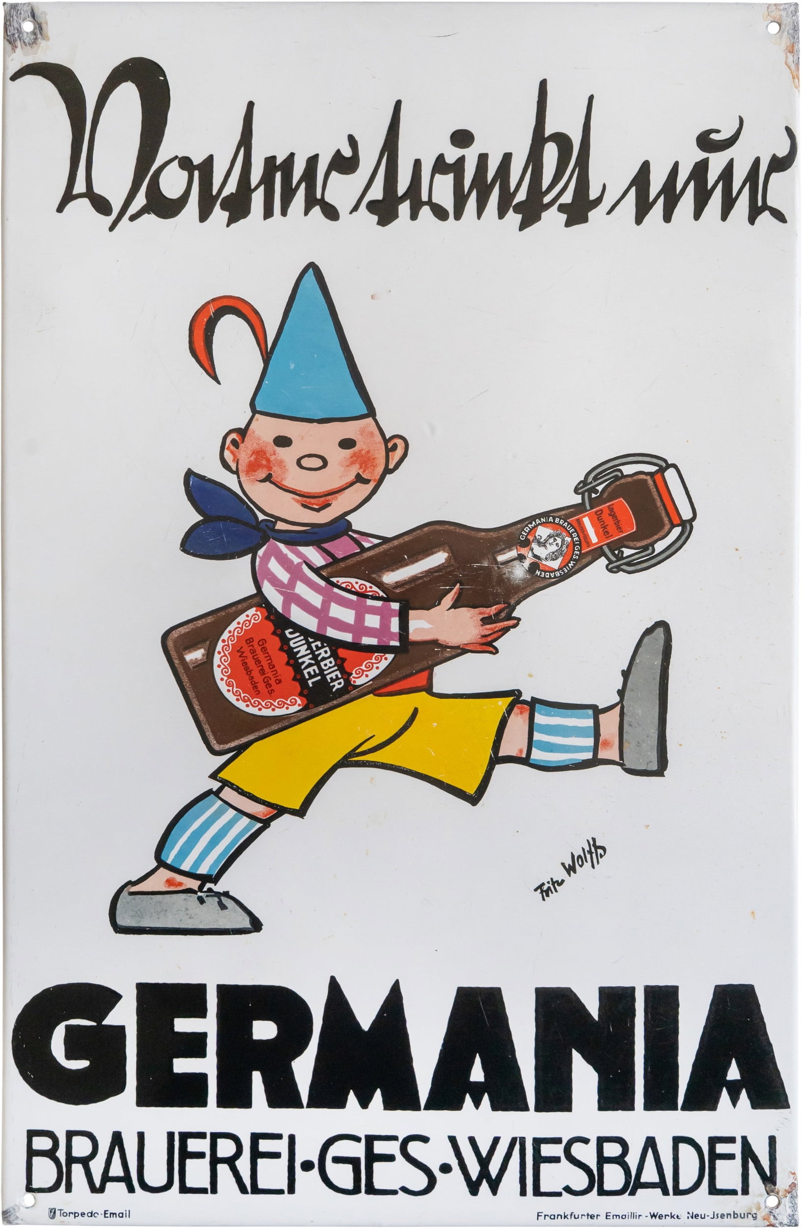 Enamel sign for Germania Brewery, designed by Fritz Wolff, Wiesbaden, c. 1930 (2+) (1 of 7)