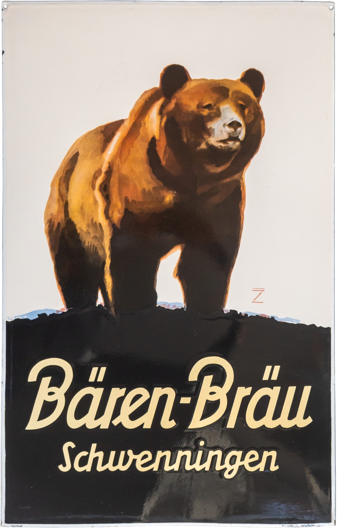 Bären-Bräu enamel sign, Ludwig Hohlwein, mint condition! Schwenningen, c. 1950 (1+) (1 of 7)