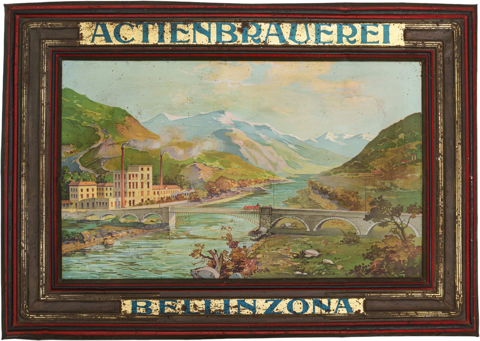 Metal sign from the Bellinzona Brewery, Ticino/Switzerland, c. 1900 (2) (1 of 4)