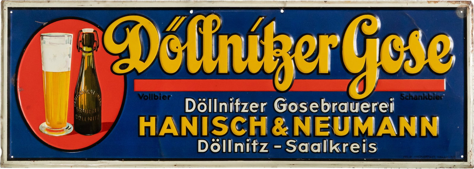 Metal sign for the Döllnitzer Gose Brewery, Halle, Döllnitz, circa 1920 (1) (1 of 7)
