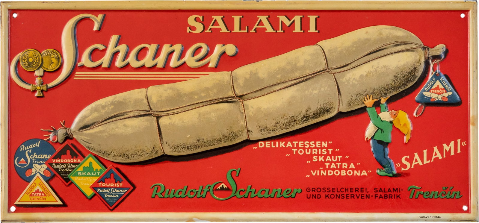Schaner salami tin sign, Trencin, circa 1920 (1) (1 of 7)