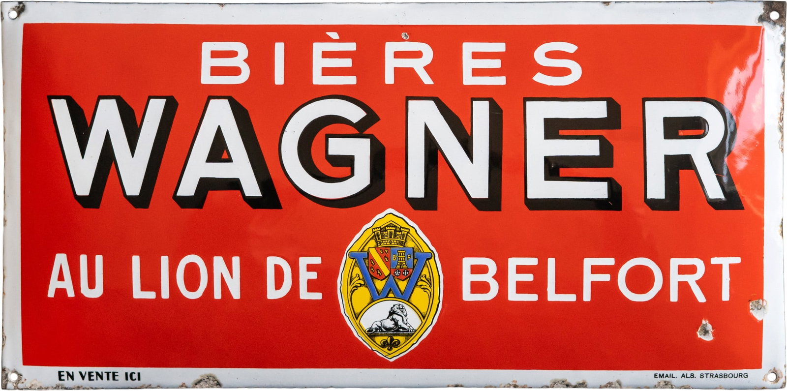 Enamel sign for Bières Wagner, Belfort, France, c. 1930 (2+) (1 of 7)