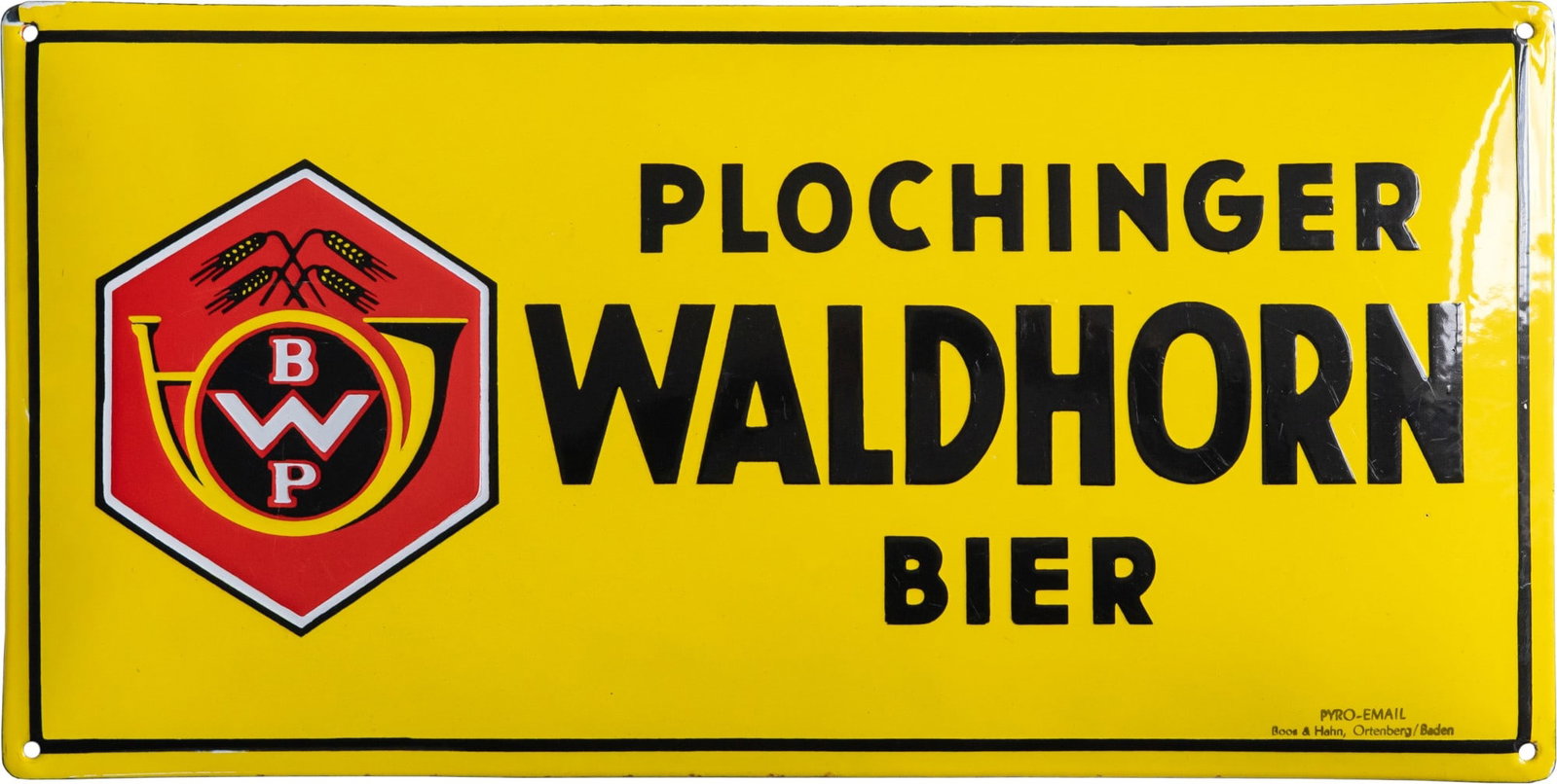 Enamel sign for Plochinger Waldhorn Beer, Plochingen, circa 1930 (2+) (1 of 7)