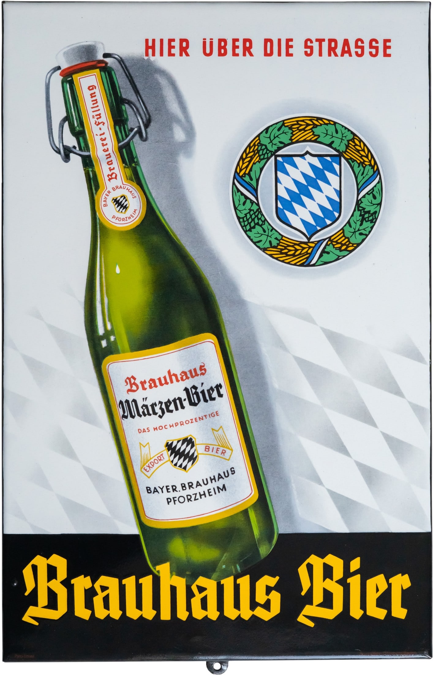 Enamel sign Brauhaus Beer, Bavarian Brewery Pforzheim, circa 1950 (1+) (1 of 7)