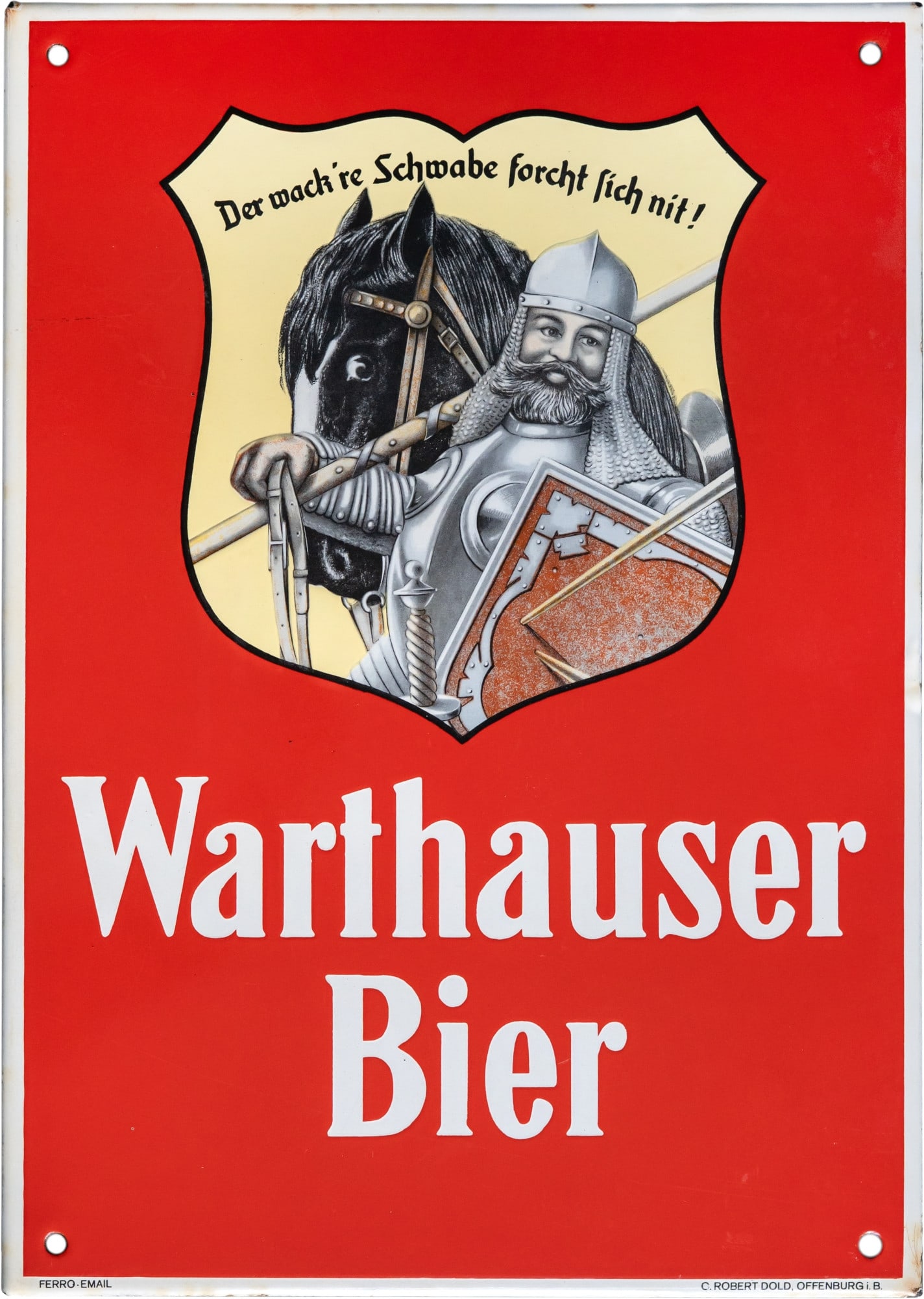 Enamel sign Warthauser Beer, Warthausen circa 1950 (2): Enamel sign Warthauser Beer, Warthausen circa 1950 (2)Enamel sign Warthauser, flat, beveled edges, enamel stenciled and lithographed. The sign is in excellent condition in terms of gloss and surface f