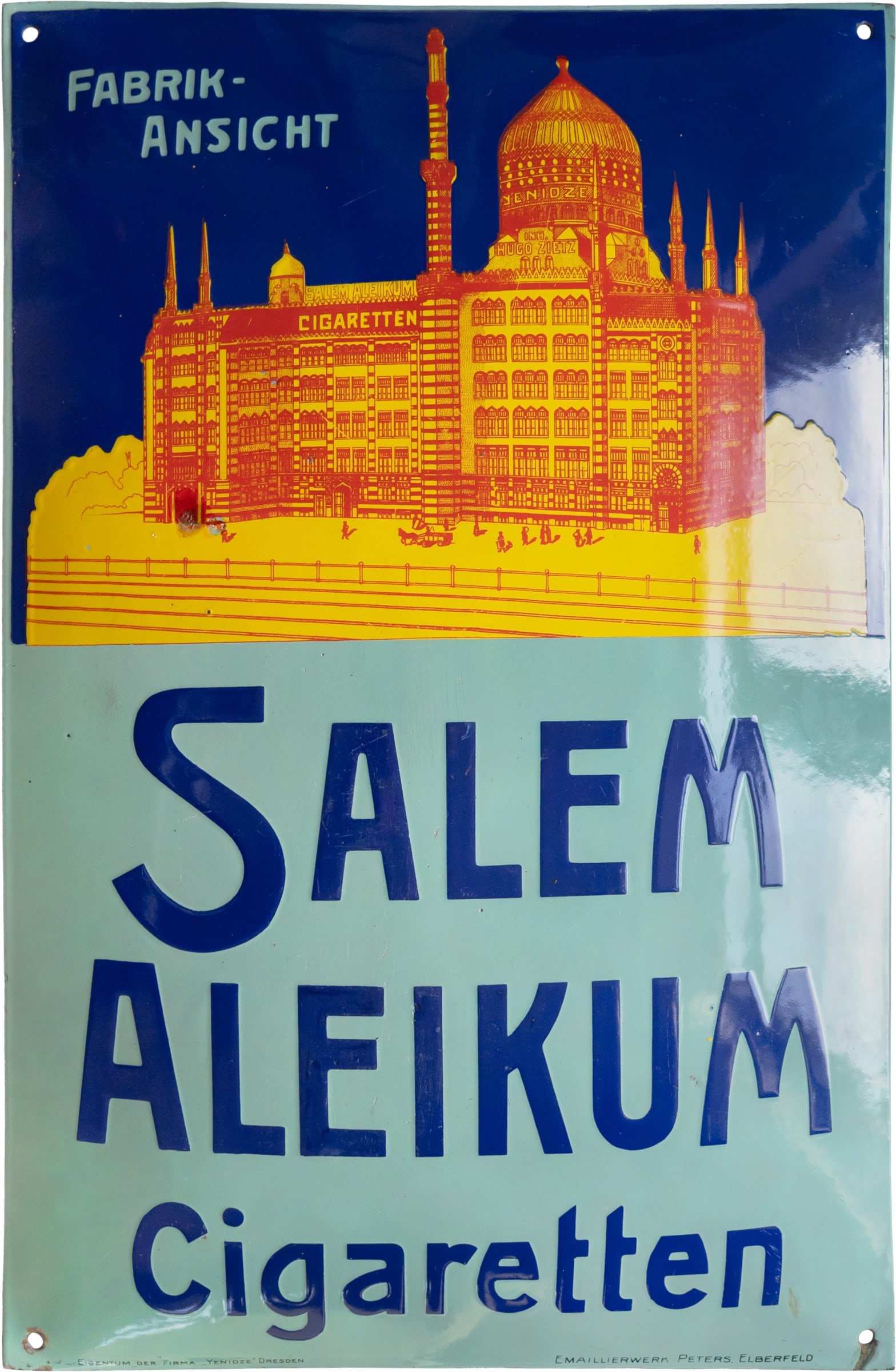 Enamel sign for Salem Aleikum cigarettes, Dresden, c. 1910 (1) (1 of 7)
