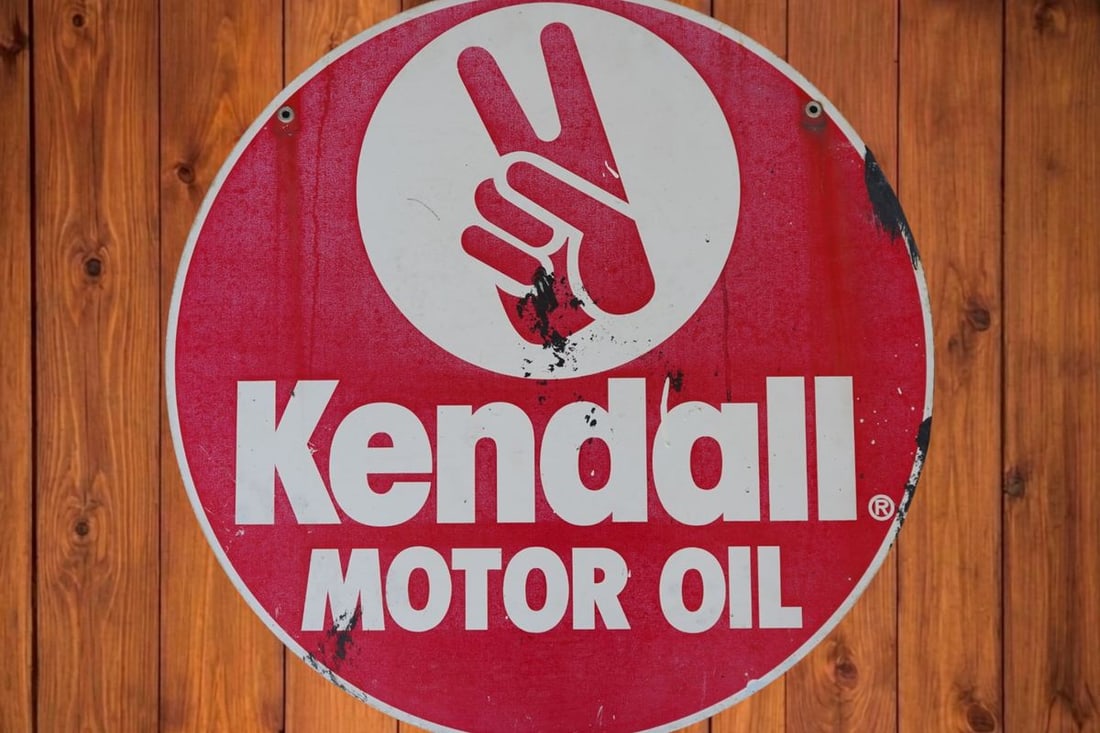 Kendall Motor Oil Round Double Sided Painted Metal Sign (1 of 2)