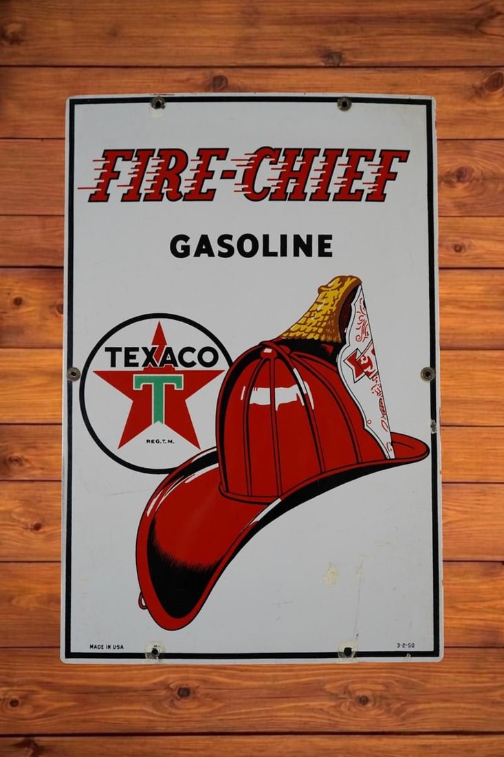 Vintage Texaco Fire Chief Gasoline Porcelain Pump Plate Sign (Clean) (1 of 4)