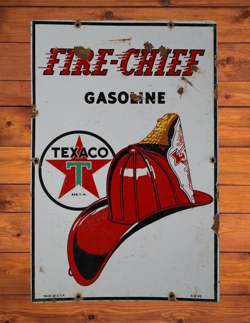 Vintage Texaco Fire Chief Porcelain Pump Plate Sign (1 of 4)