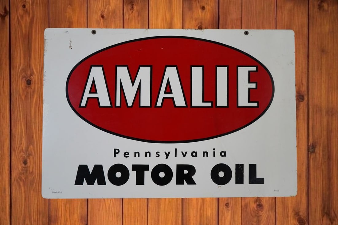 Vintage Amalie Pennsylvania Motor Oil Double-Sided Painted Metal Sign