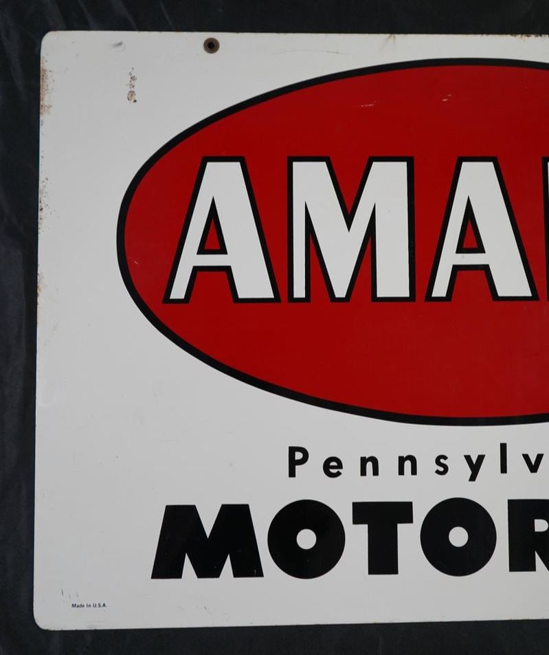 Vintage Amalie Pennsylvania Motor Oil Double-Sided Painted Metal Sign - 2