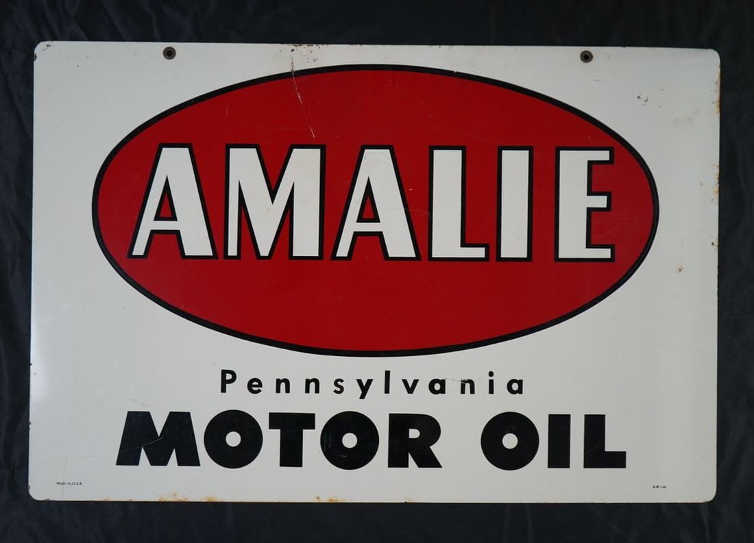 Vintage Amalie Pennsylvania Motor Oil Double-Sided Painted Metal Sign - 5