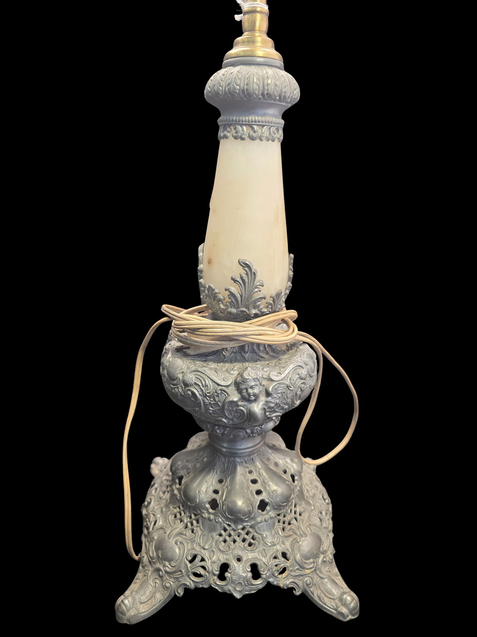 19th Century French Spelter and white Marble Lamp (1 of 13)