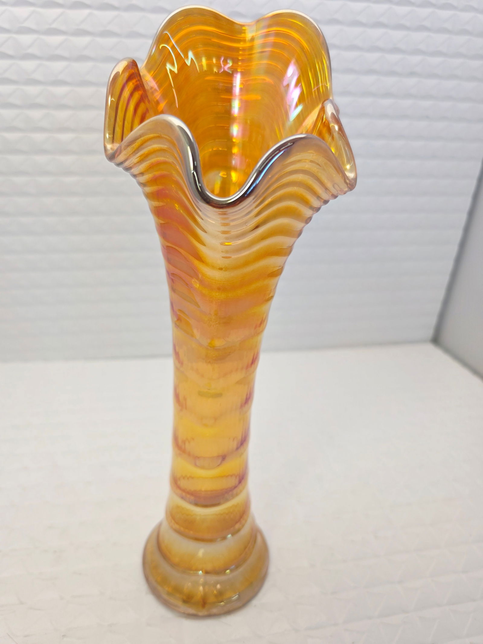Imperial Carnival Glass Marigold Rippled Swung Vase (1 of 9)
