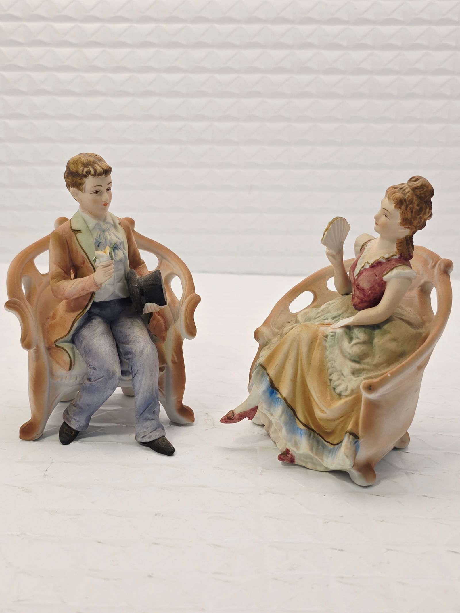 pair of bisque Victorian Lefton figurines (1 of 9)