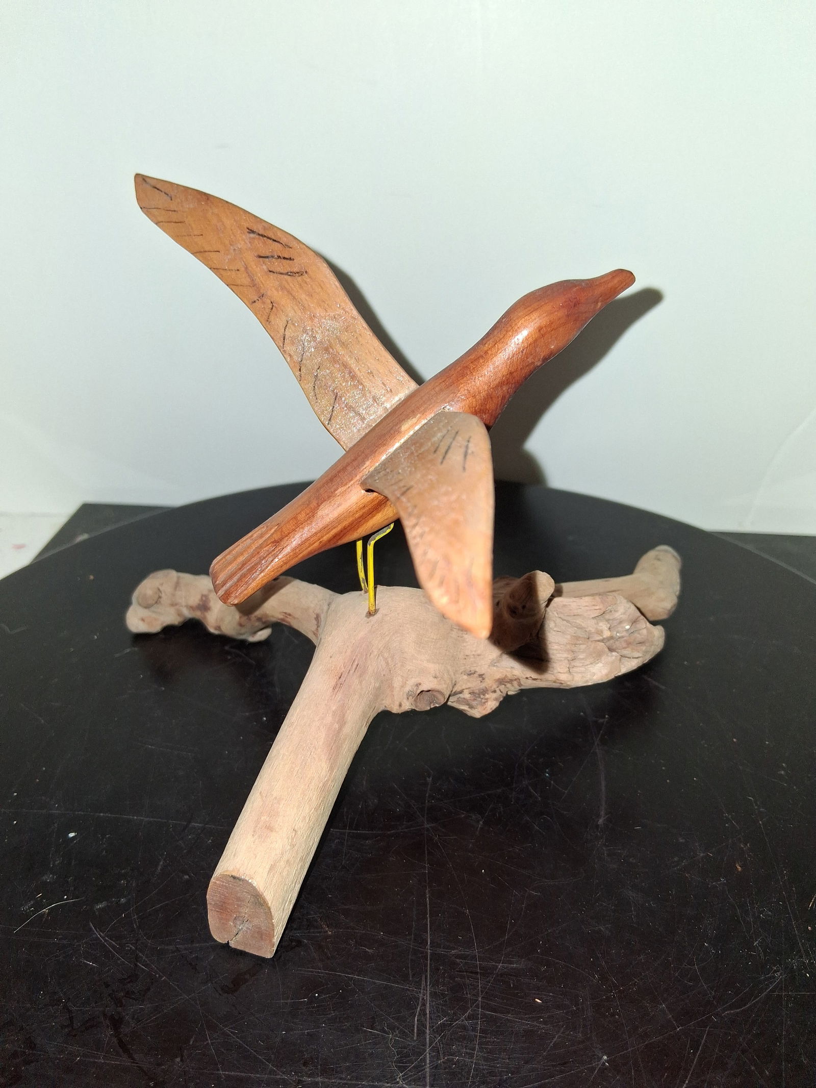 Carved bird sculpture signed by artist: Vintage carved wooden bird sculpture in Flight signed on bottom very detailed and perfect condition see pictures for details While we strive to note any damage, repairs, or restorations, please note t