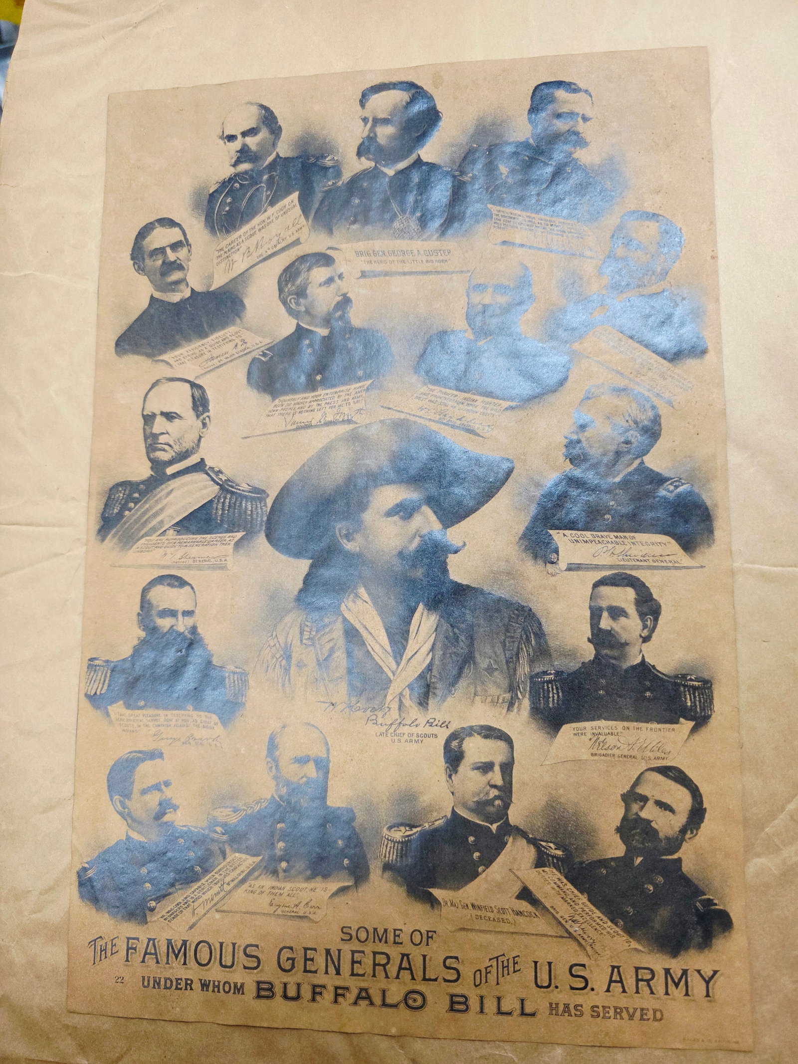 vintage Buffalo Bill Poster with the Generals from -Old West Collectors Series- (1 of 8)